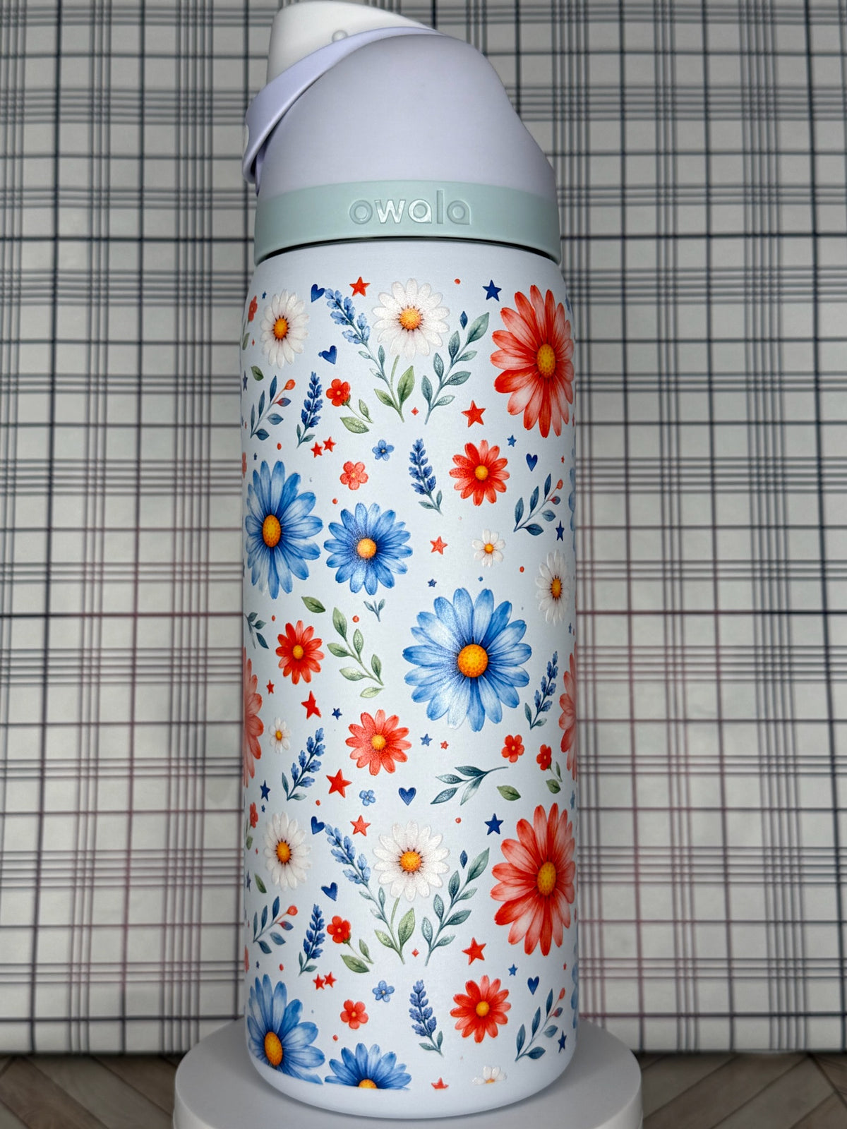 Patriotic Floral Owala Tumbler Red White & Blue Flower Owala 4th of July Daisy Cup