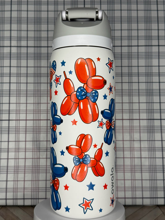 Patriotic Balloon Dog Owala Tumbler Custom 4th of July Owala Red White & Blue USA Cup