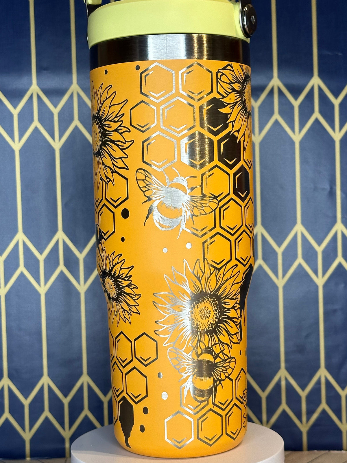 Handcrafted Bee & Honeycomb Engraved Tumbler