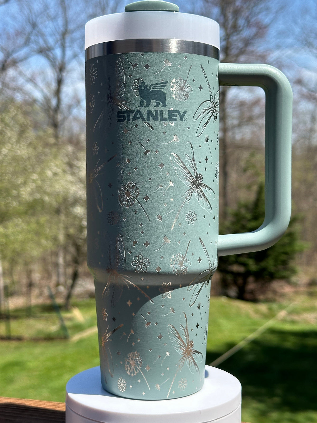 Dragonfly and Dandelion Engraved Tumbler