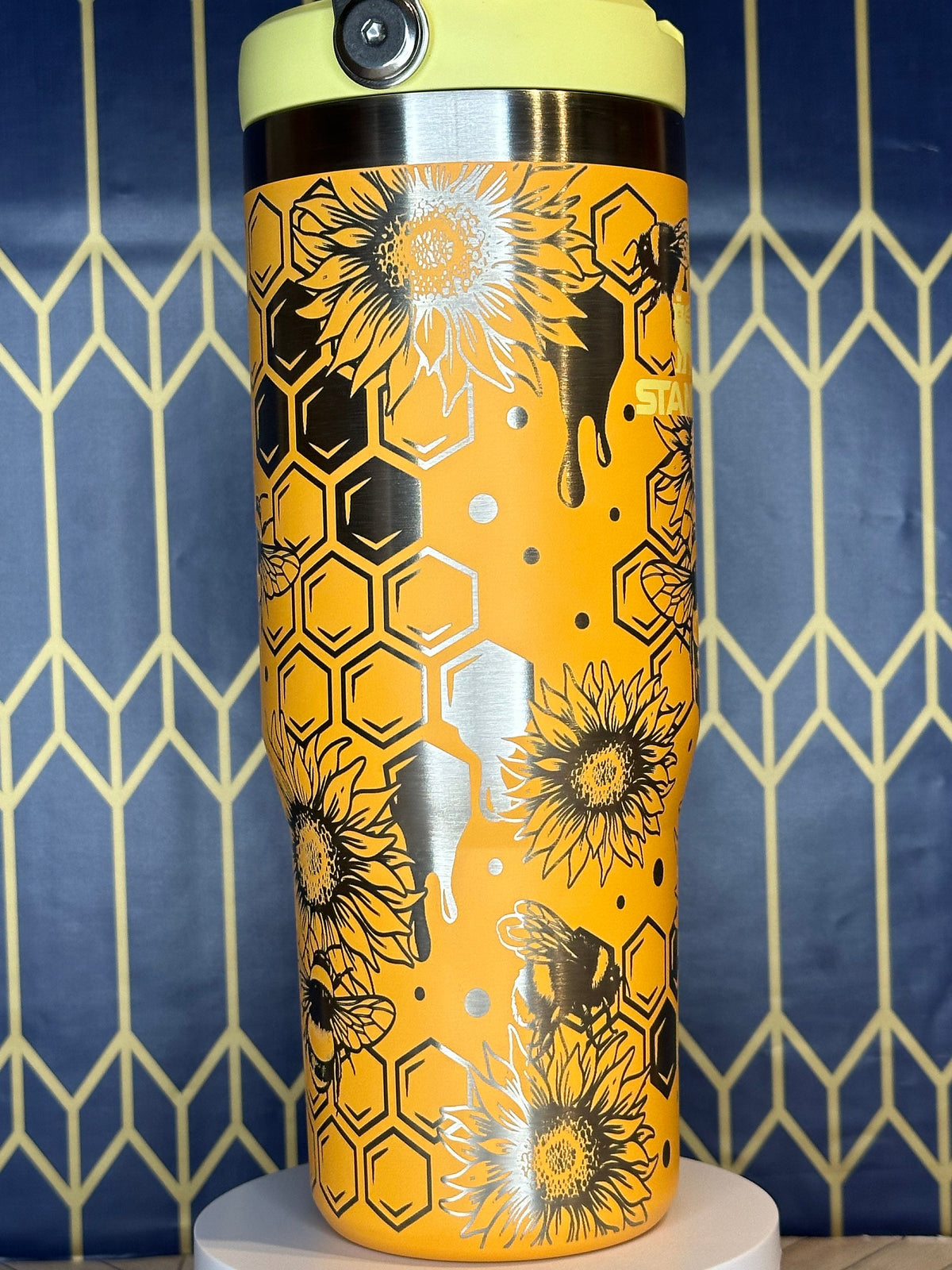 Handcrafted Bee & Honeycomb Engraved Tumbler
