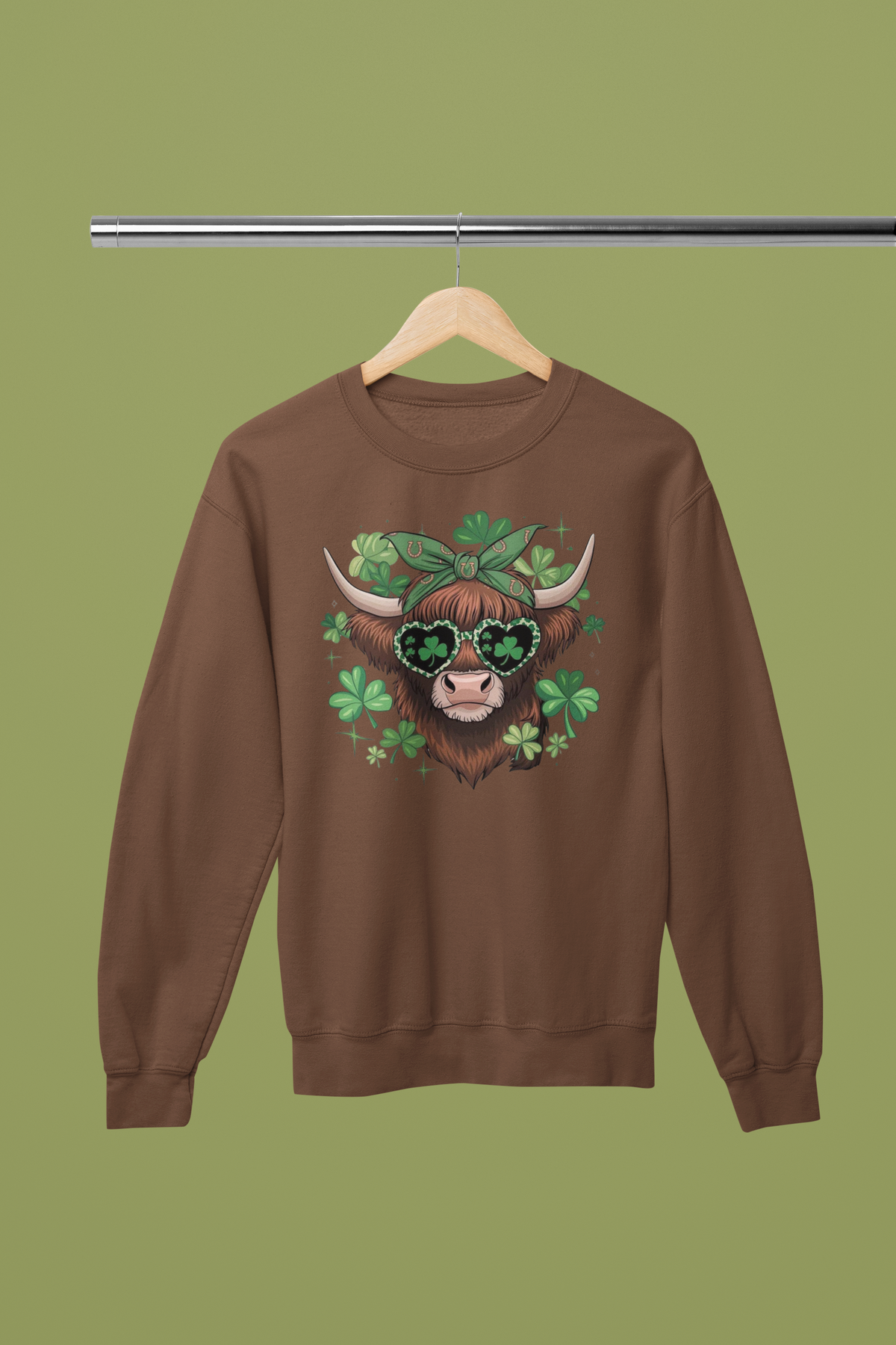 Lucky Highland Cow Clover Graphic Apparel