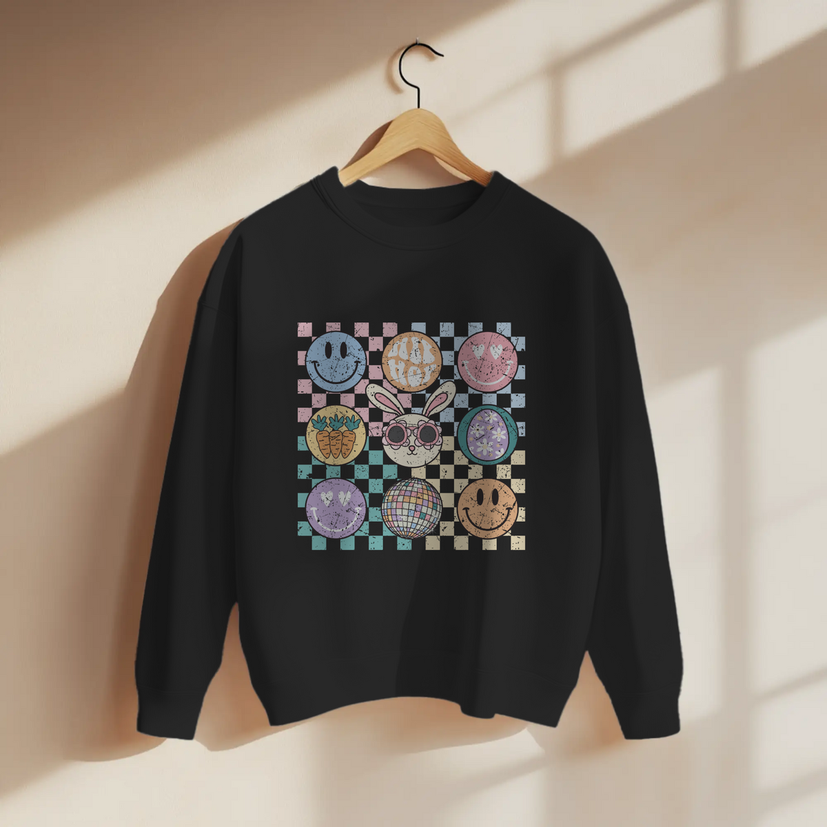 Retro Pastel Easter Icons Checkerboard Graphic Apparel