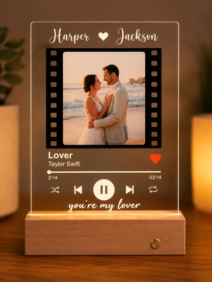 Custom Spotify Style Acrylic LED Sign | Personalized Song Plaque with Photo & QR Code