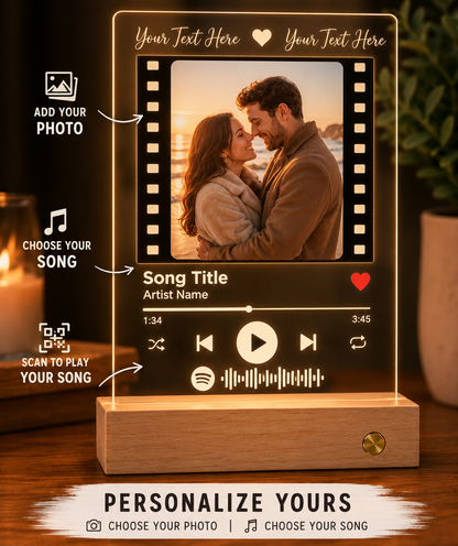 Custom Spotify Style Acrylic LED Sign | Personalized Song Plaque with Photo & QR Code