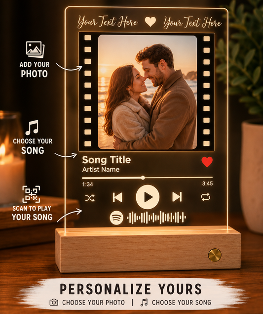 Custom Spotify Style Acrylic LED Sign | Personalized Song Plaque with Photo & QR Code