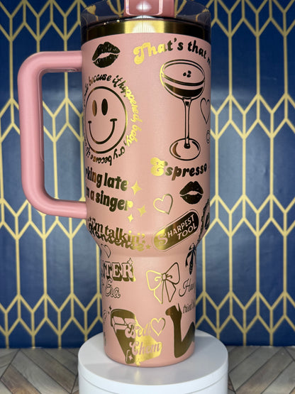 Vaso corto y dulce con grabado de estrella del pop - Stanley IceFlow de 30 oz con pajita abatible