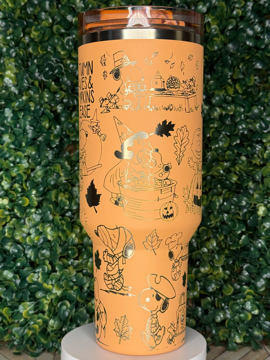 Pumpkin Pie & Peanuts Vibes Engraved Tumbler - Stanley IceFlow 30oz Flip Straw