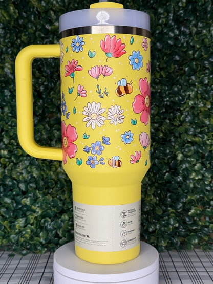 Blossom Buzz Stanley UV DTF Tumbler - Stanley Quencher 30/40oz