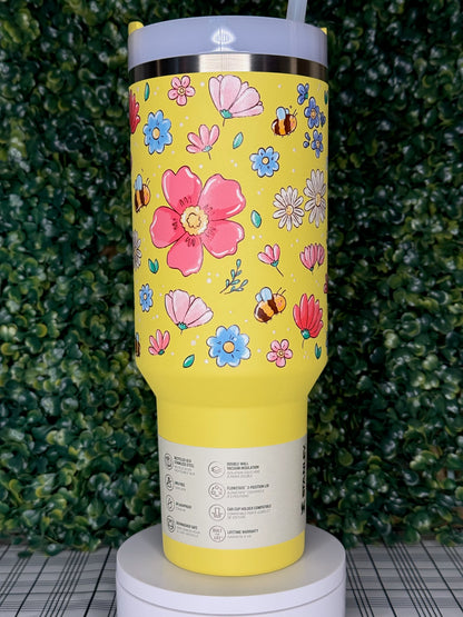 Blossom Buzz Stanley UV DTF Tumbler - Stanley Quencher 30/40oz