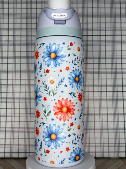 Patriotic Floral Owala Tumbler Red White & Blue Flower Owala  4th of July Daisy Cup