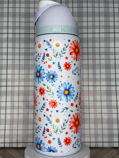 Patriotic Floral Owala Tumbler Red White & Blue Flower Owala  4th of July Daisy Cup