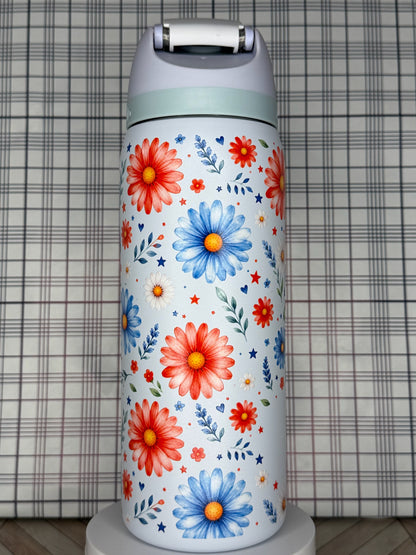 Patriotic Floral Owala Tumbler Red White & Blue Flower Owala  4th of July Daisy Cup