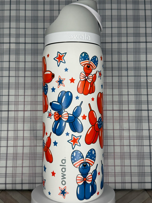 Patriotic Balloon Dog Owala Tumbler Custom 4th of July Owala Red White & Blue USA Cup