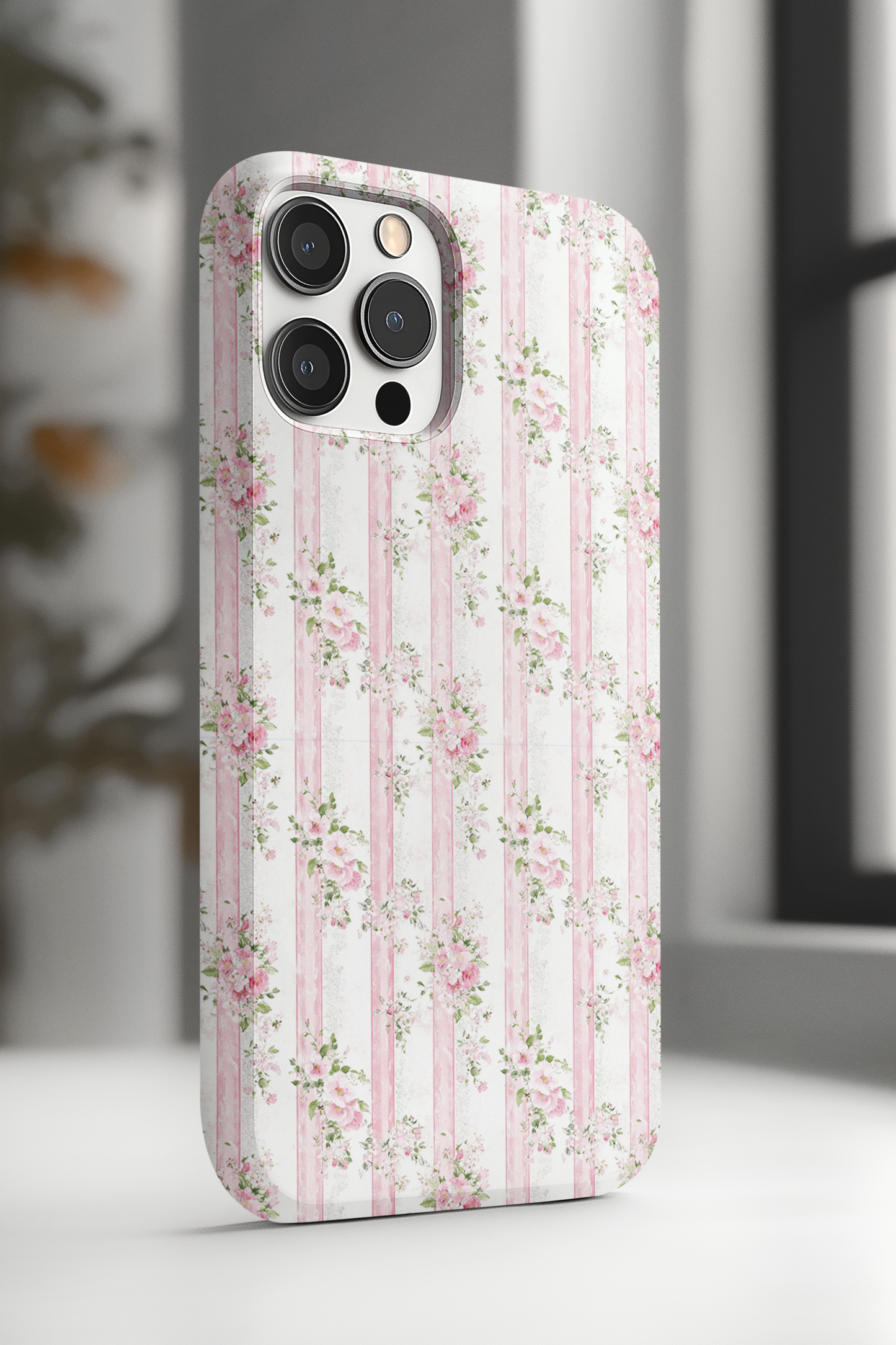 Vintage Pink Floral Stripe Phone Case