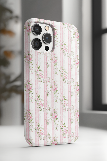Vintage Pink Floral Stripe Phone Case