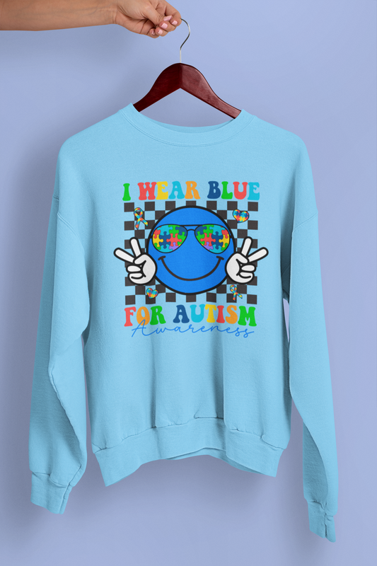 I Wear Blue for Autism Awareness Apparel – Smiley Face Puzzle Sunglasses Design