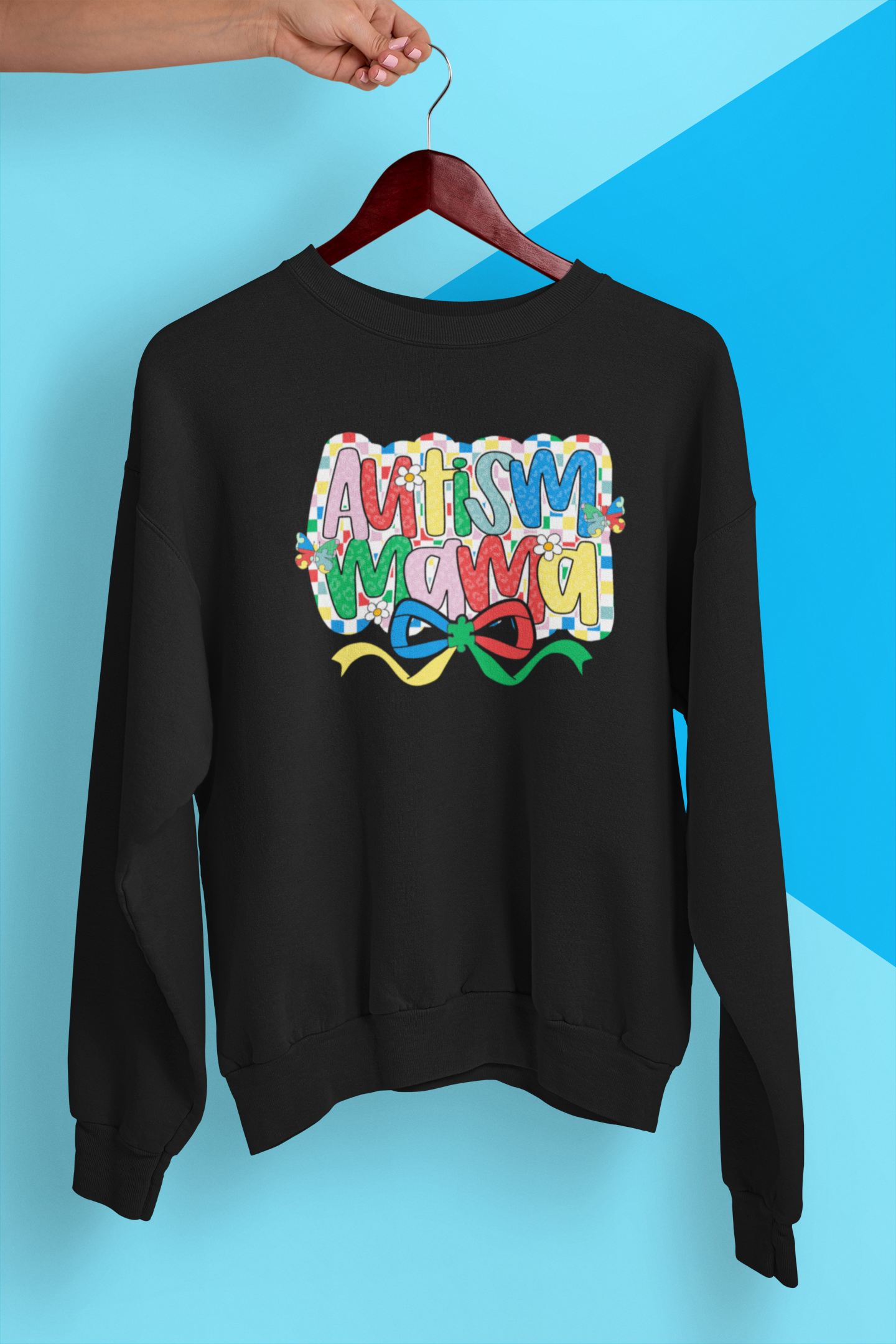 Autism Mama Awareness Apparel – Puzzle Pattern Bow Neurodiversity Design