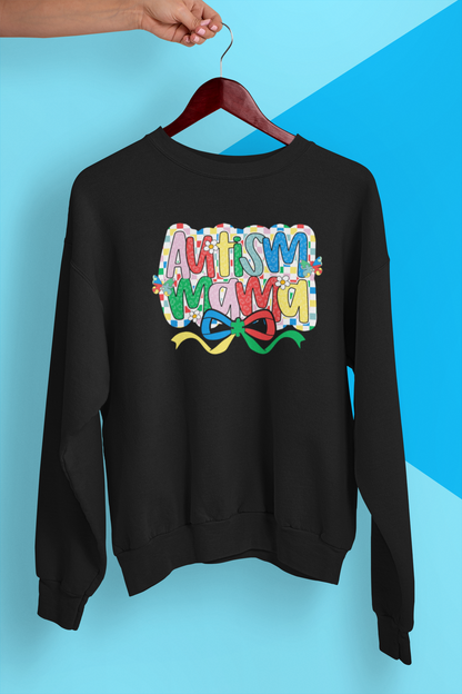 Autism Mama Awareness Apparel – Puzzle Pattern Bow Neurodiversity Design