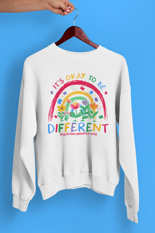 It’s Okay to Be Different Autism Awareness Apparel – Floral Rainbow Aesthetic Design