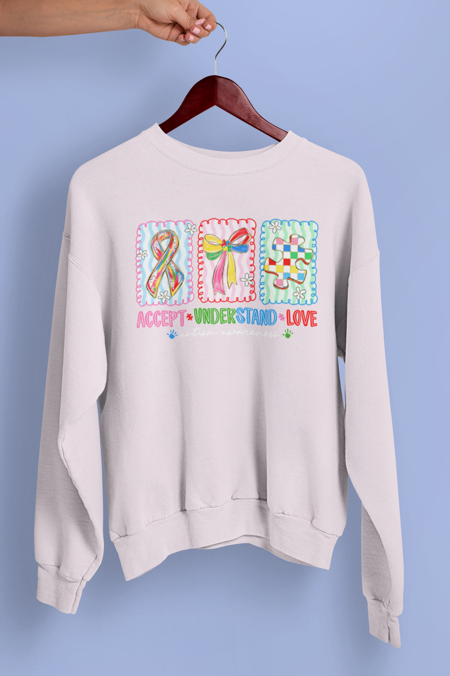 Autism Awareness Apparel – Accept Understand Love Puzzle Ribbon Bow Design