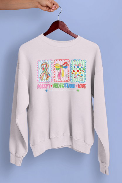 Autism Awareness Apparel – Accept Understand Love Puzzle Ribbon Bow Design