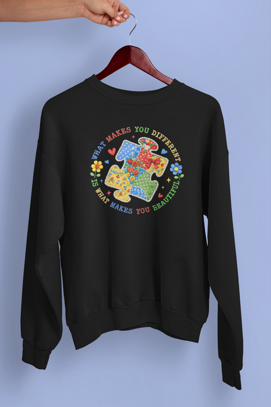 What Makes You Different Is What Makes You Beautiful Autism Awareness Apparel – Patchwork Puzzle Design