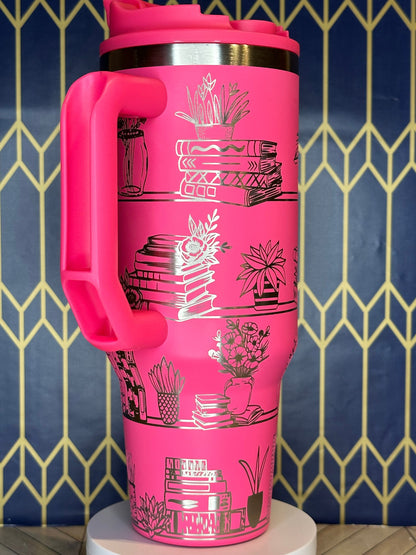 El sueño del amante de los libros | Estanterías de libros, flores y globos terráqueos - Stanley Quencher 30/40 oz