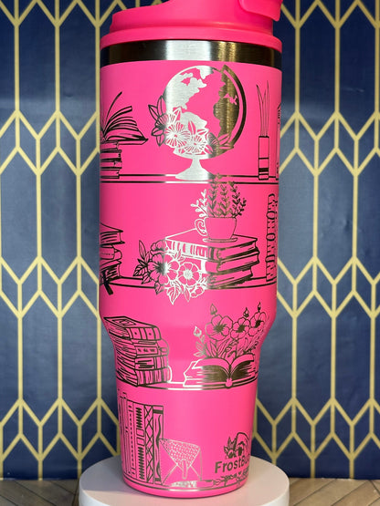 El sueño del amante de los libros | Estanterías de libros, flores y globos terráqueos - Stanley Quencher 30/40 oz