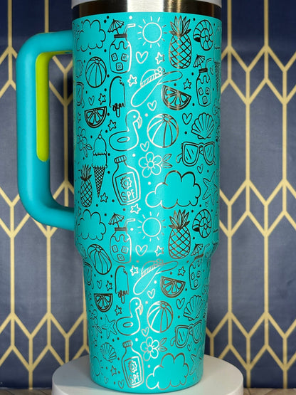 Vaso grabado Summer Doodles - Stanley Quencher de 30/40 oz