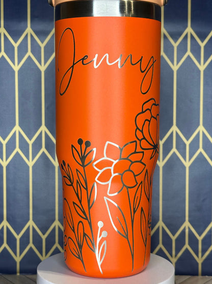 Vaso floral personalizado con nombre - Stanley Quencher 30/40 oz