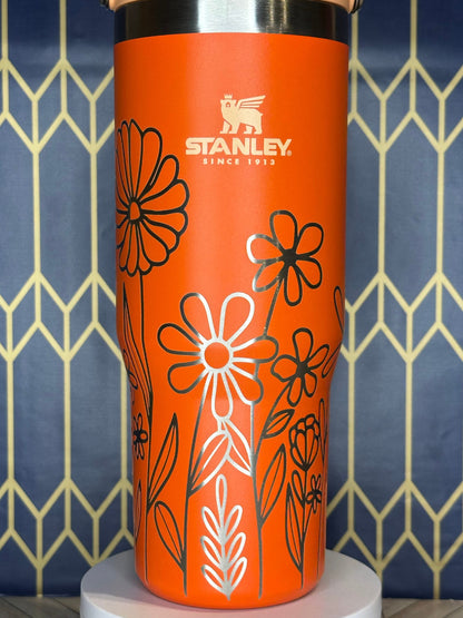 Vaso floral personalizado con nombre - Stanley Quencher 30/40 oz