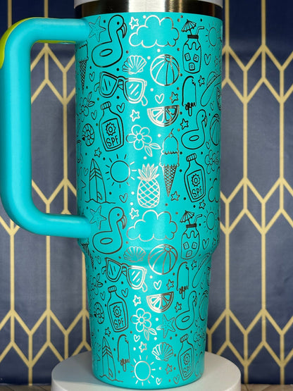 Vaso grabado Summer Doodles - Stanley Quencher de 30/40 oz