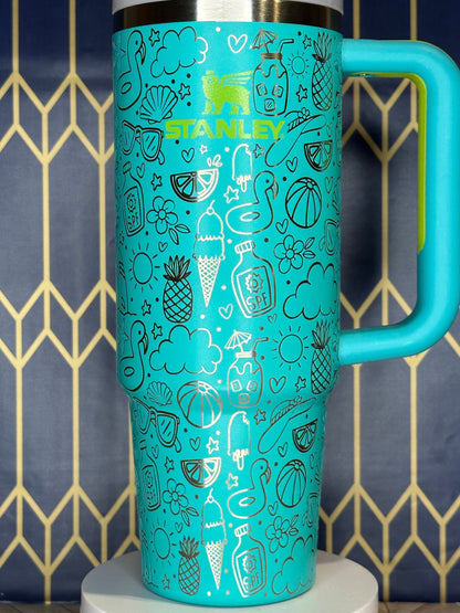 Vaso grabado Summer Doodles - Stanley Quencher de 30/40 oz