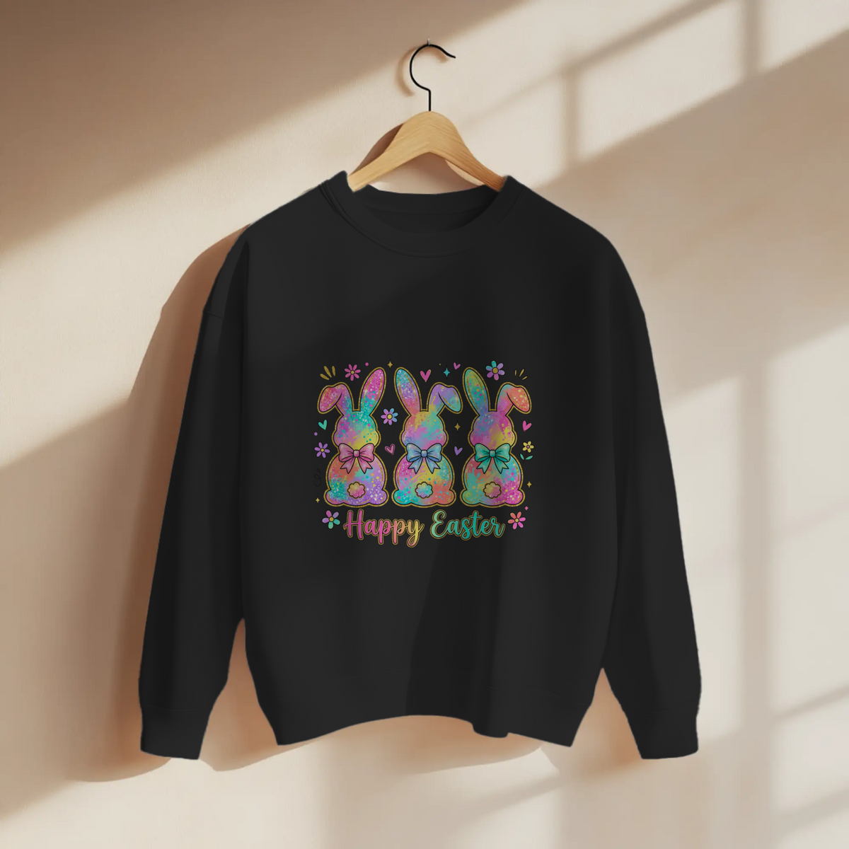 Colorful Trio Bunny Happy Easter Graphic Apparel