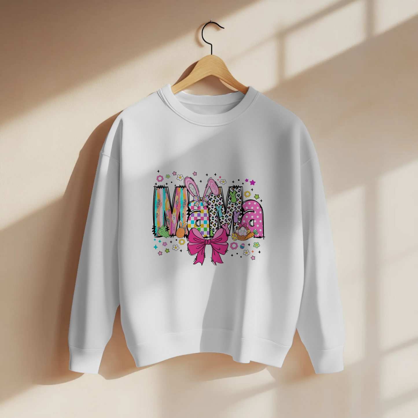 Coquette Easter MAMA Patchwork Bow Graphic Apparel