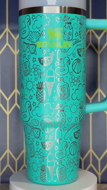 Vaso grabado Summer Doodles - Stanley Quencher de 30/40 oz