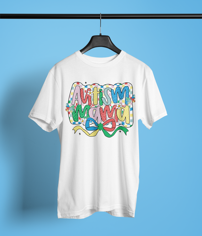 Autism Mama Awareness Apparel – Puzzle Pattern Bow Neurodiversity Design