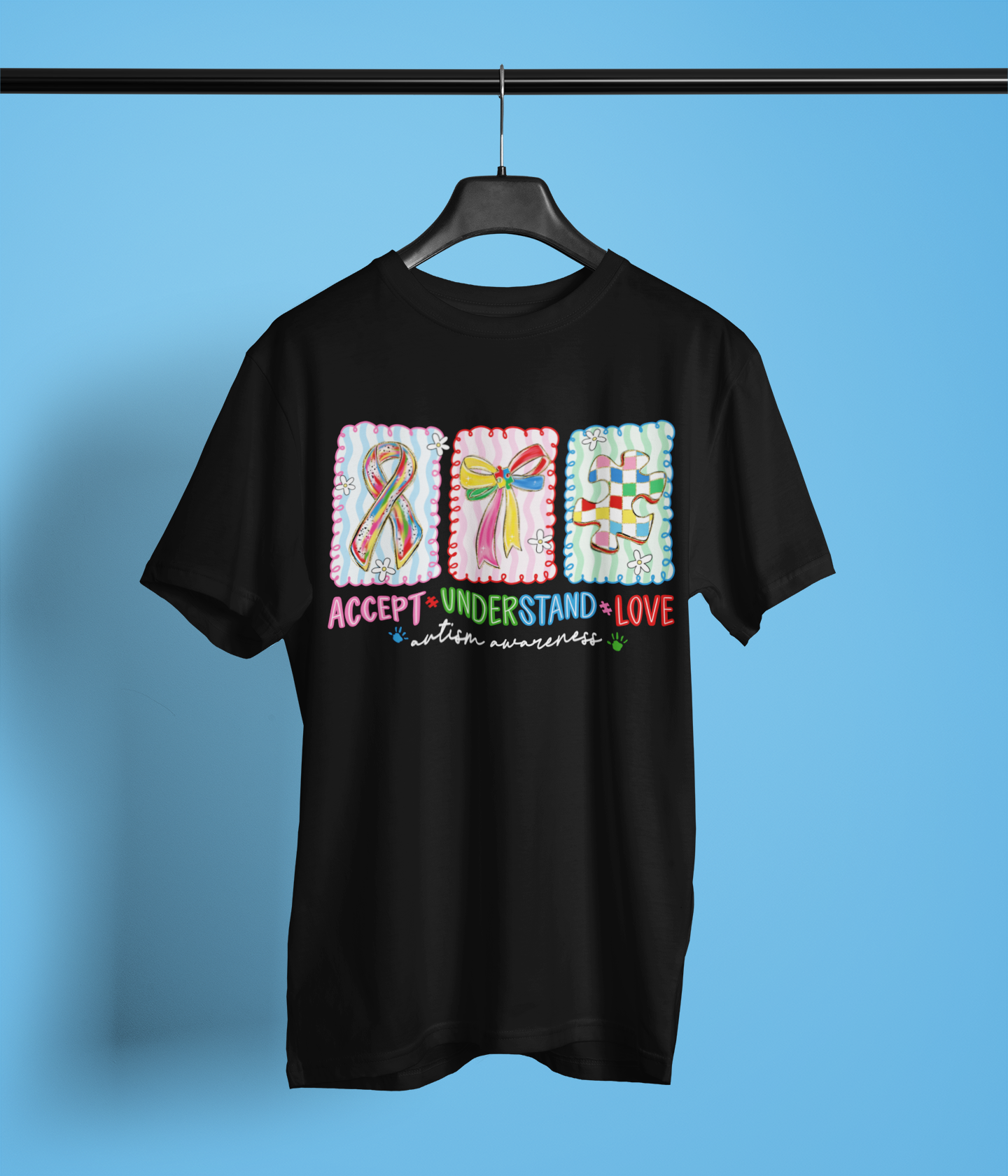 Autism Awareness Apparel – Accept Understand Love Puzzle Ribbon Bow Design