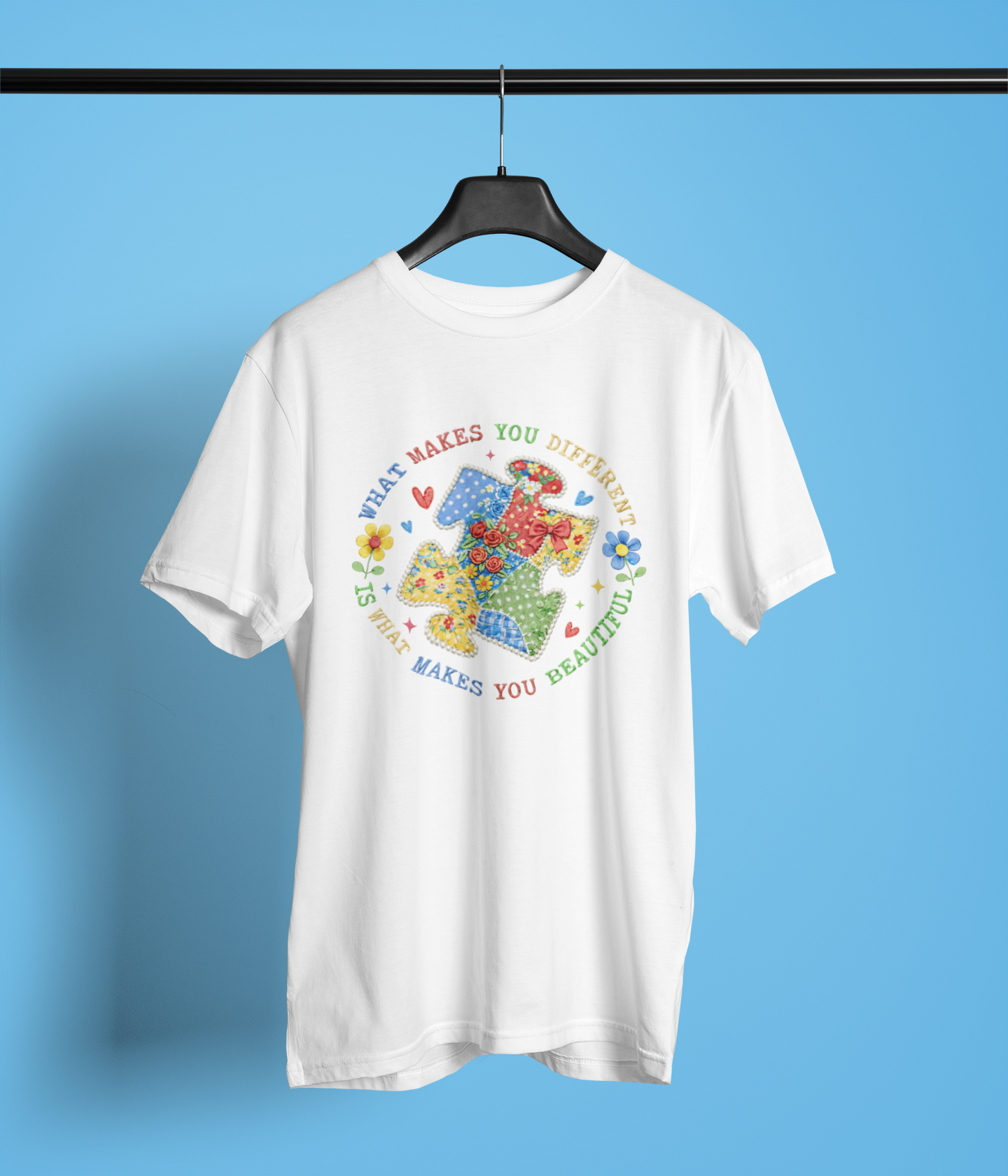 What Makes You Different Is What Makes You Beautiful Autism Awareness Apparel – Patchwork Puzzle Design