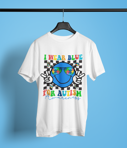 I Wear Blue for Autism Awareness Apparel – Smiley Face Puzzle Sunglasses Design