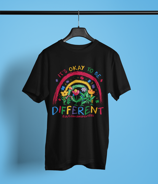 It’s Okay to Be Different Autism Awareness Apparel – Floral Rainbow Aesthetic Design