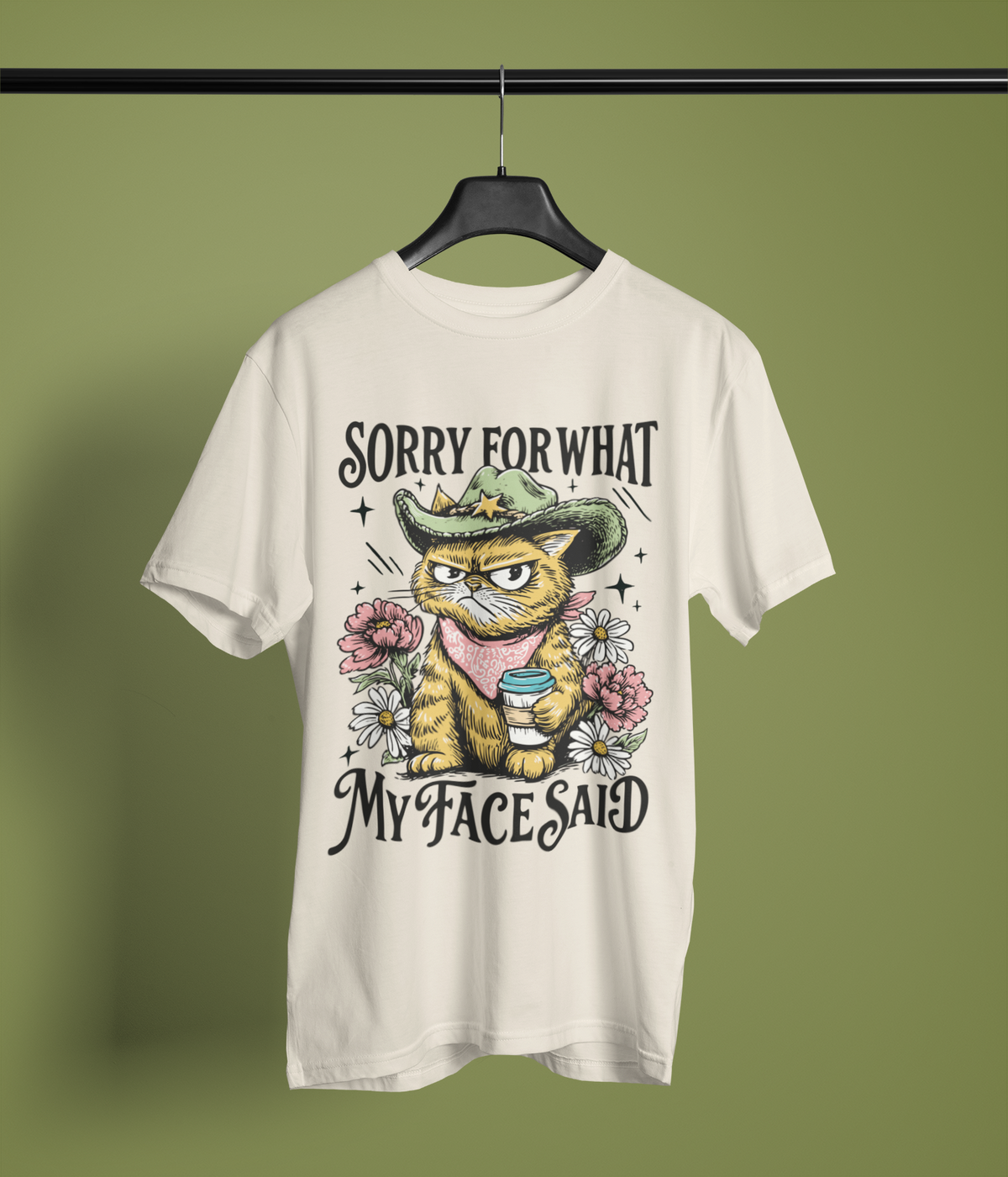 Sorry For What My Face Said Shirt, Funny Cat Shirt, Grumpy Cat Cowboy Tee, Sarcastic Shirt, Funny Graphic Tee, Western Cat Shirt