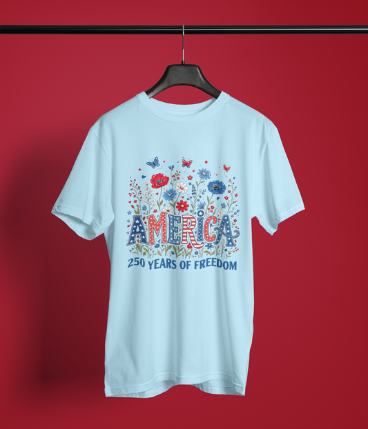 America 250 Years of Freedom Shirt | Patriotic Floral 4th of July Apparel